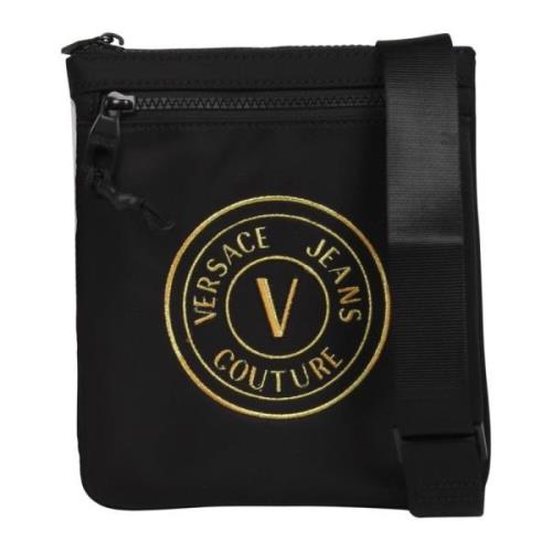 V-Emblem Nylon Messenger Tas Versace Jeans Couture , Black , Heren