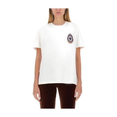 Katoenen T-shirt met geborduurd logo Etro , White , Dames