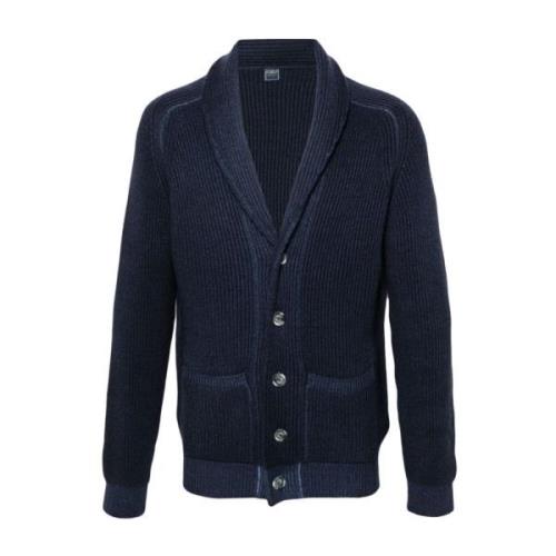 Gebreide Engelse Rib Cardigan Sweaters Fedeli , Blue , Heren