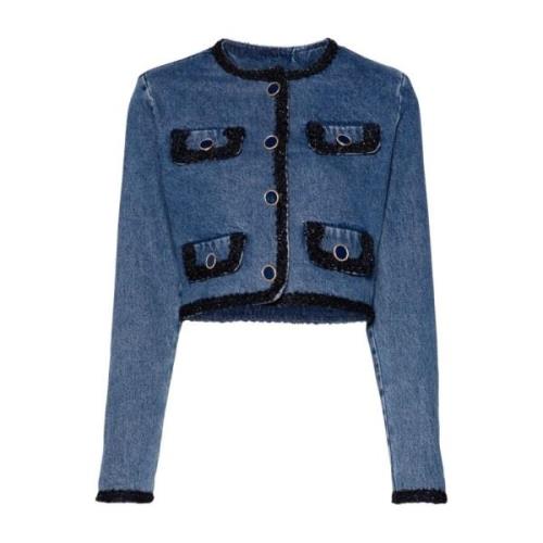 Blauwe Denim Jas Gevlochten Rand Liu Jo , Blue , Dames