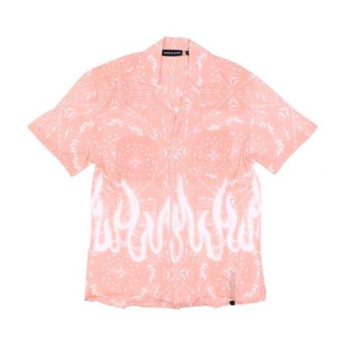 Flames Bandana Print Short Sleeve Shirt Vision OF Super , Pink , Heren