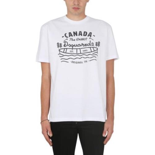 Logo Print T-Shirt met Ketting Dsquared2 , White , Heren