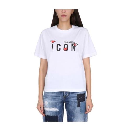 Game Lover T-Shirt met Front Logo Dsquared2 , White , Dames