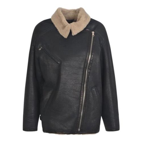 Zwarte Leren Bikerjas Isabel Marant , Black , Dames