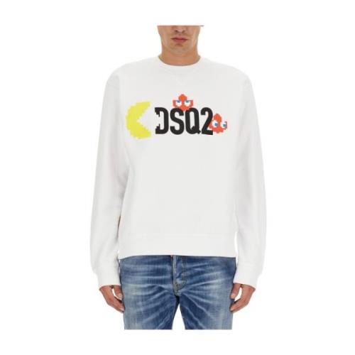 Pac-Man Sweatshirt met Logo Printing Dsquared2 , White , Heren