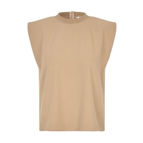 Beige Mouwloze Top met Schoudervullingen mbyM , Beige , Dames