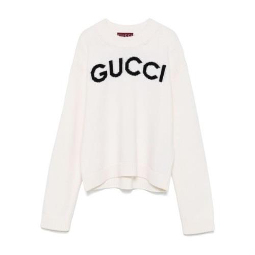 Witte Wol Gebreide Logo Sweater Gucci , White , Dames