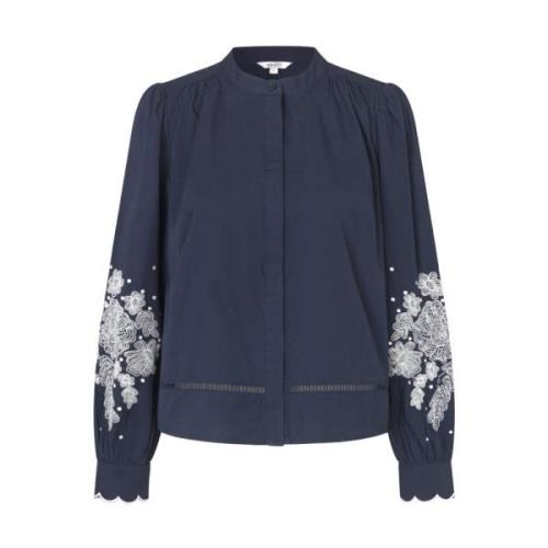 Blauwe Bloemenborduurblouse Pauline mbyM , Blue , Dames