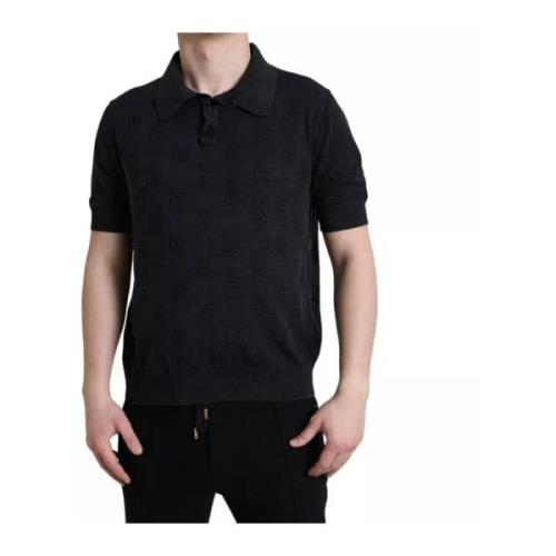 Zijden Jacquard Polo T-shirt met Logo Borduurwerk Dolce & Gabbana , Bl...