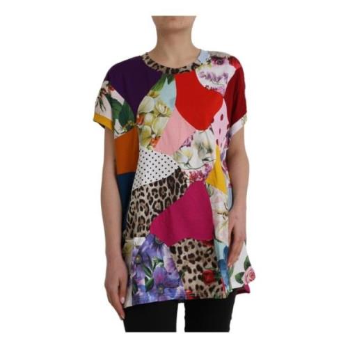 Multicolor Patchwork Zijde Katoen Blouse Top Dolce & Gabbana , Multico...