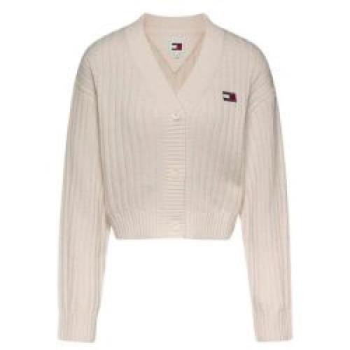 Crème Cardigan met Logopatch Tommy Jeans , Beige , Dames