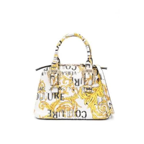 Barok Print Handtas met Logo Gespen Versace Jeans Couture , White , Da...