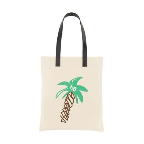 Stijlvolle katoenen canvas tote tas Palm Angels , White , Heren