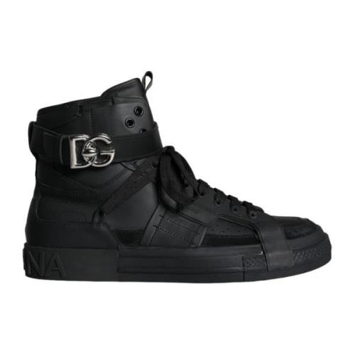 Zwarte Geperforeerde High Top Sneakers Dolce & Gabbana , Black , Heren