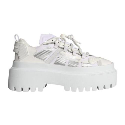 Witte Leren Chunky Sneakers met Zilveren Details Dolce & Gabbana , Whi...