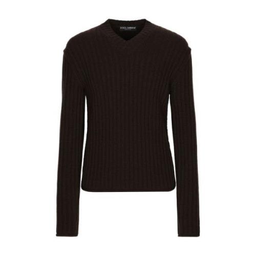 Bruine Sweaters met V-hals Dolce & Gabbana , Brown , Heren