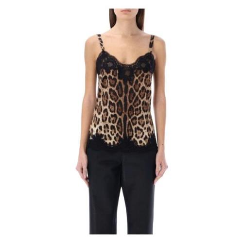 Leopard Lingerie-Style Top Ss23 Dolce & Gabbana , Brown , Dames