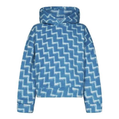 Blauwe Zigzag Wol Kasjmier Hoodie Bonsai , Blue , Heren