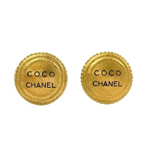 Pre-owned Metal earrings Chanel Vintage , Yellow , Dames