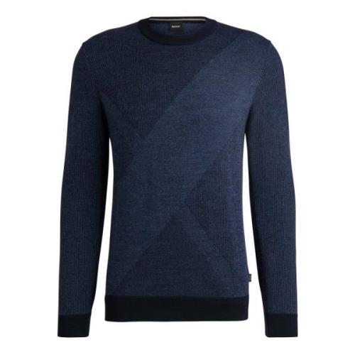 Blauwe Jacquard Gebreide Trui Hugo Boss , Blue , Heren