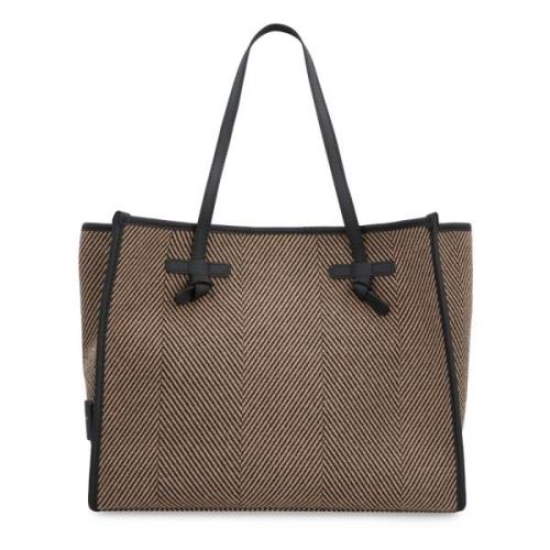 Herringbone Stof Tote met Leren Details Gianni Chiarini , Beige , Dame...