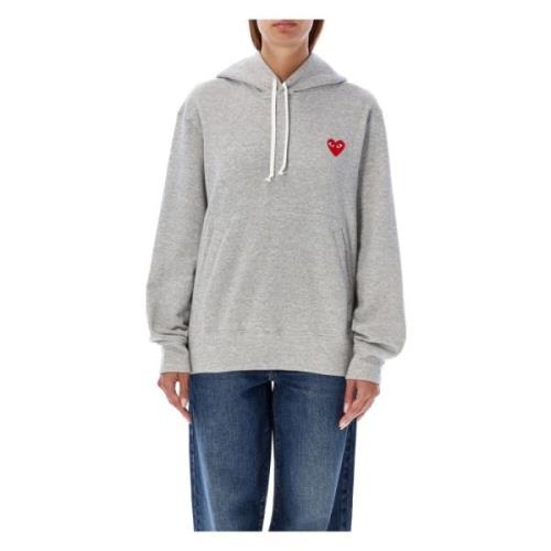 Grijze Gebreide Trui Rode Hart Patch Hoodie Comme des Garçons , Gray ,...