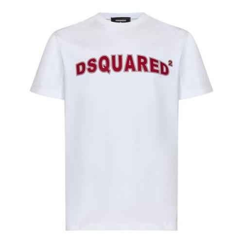 Wit Crewneck T-shirt met bedrukte letters Dsquared2 , White , Heren