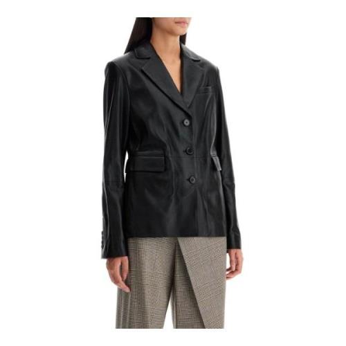 Aansluitende lamsleren blazer met zakken Loulou Studio , Black , Dames