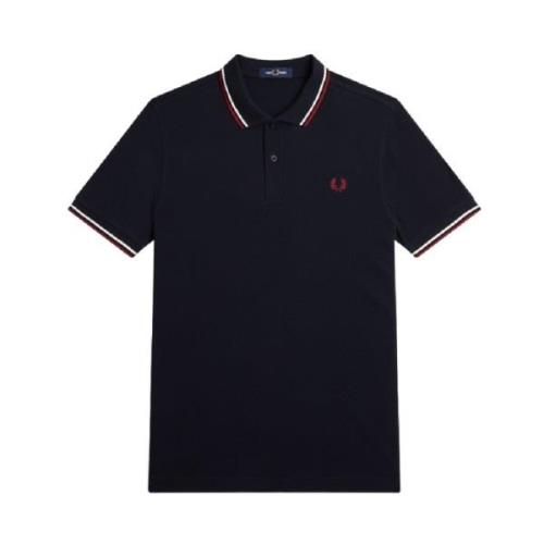 Blauw Poloshirt met Dubbele Streep Fred Perry , Blue , Heren