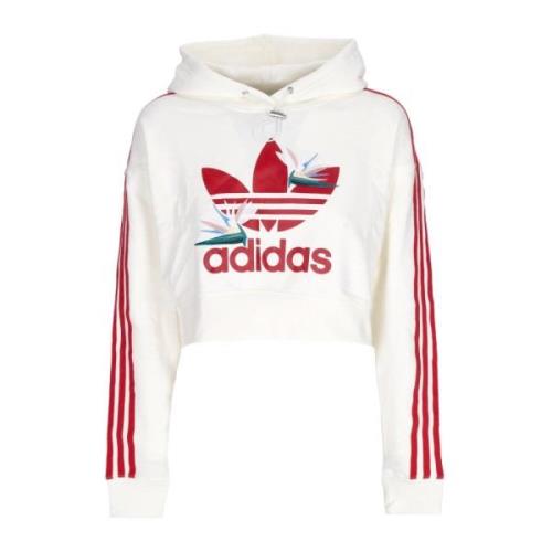 Cropped Hoodie met Elastisch Koord Adidas , White , Dames