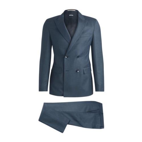 Slim Fit Wol Double-Breasted Pak Blauw Hugo Boss , Blue , Heren