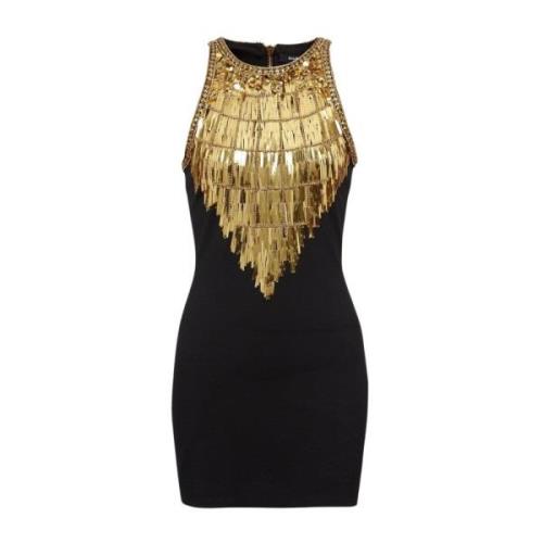 Pailletten Mouwloze Feestjurk Balmain , Black , Dames