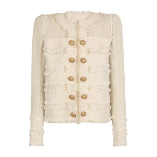 Franje tweed jasje Balmain , Beige , Dames