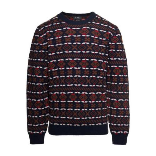 Intarsia Motif Crewneck Sweater Multicolor A.p.c. , Multicolor , Heren