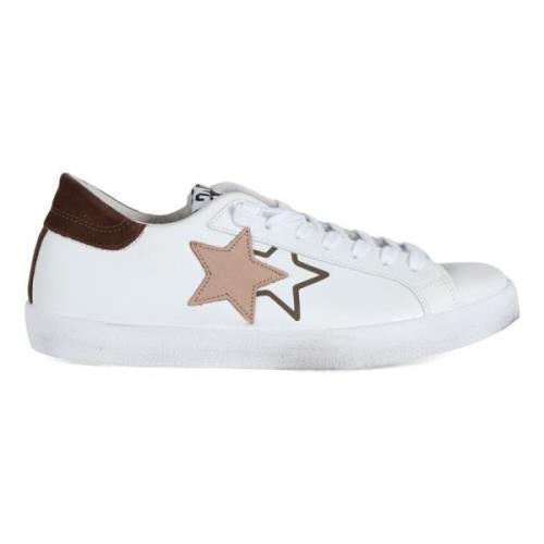 Leren Sneakers met Vetersluiting 2Star , White , Heren