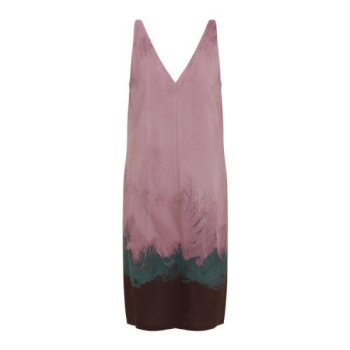 Zijdeblend Roze Paarse Jurk Dries Van Noten , Pink , Dames