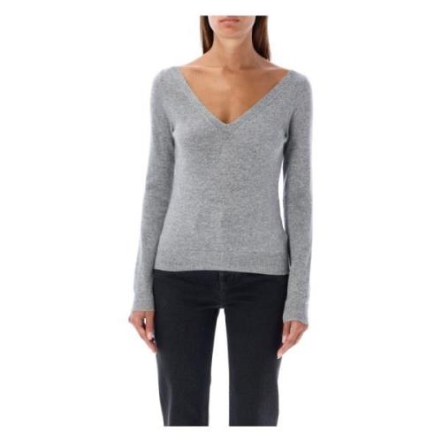 Grijze Chine Cashmere V-Hals Trui Saint Laurent , Gray , Dames