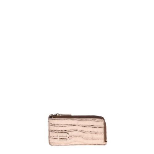 Wallet in platinum laminated crocodile Baldinini , Yellow , Dames