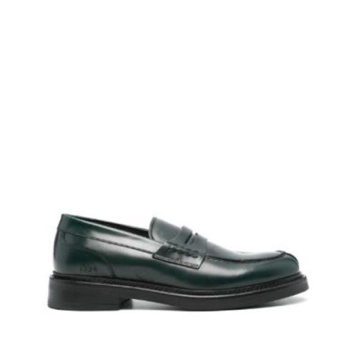 Donkergroene leren loafers Canali , Black , Heren