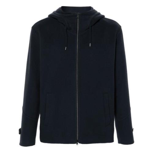 Navy Blauwe Wollen Hoodie Jas Herno , Blue , Heren