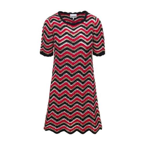 Zig-Zag Patroon Mini Jurk Rood Ganni , Multicolor , Dames