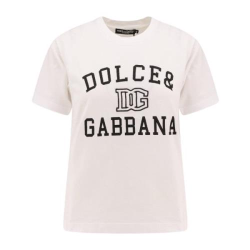 Witte Geribbelde T-shirt Korte Mouw Dolce & Gabbana , White , Dames