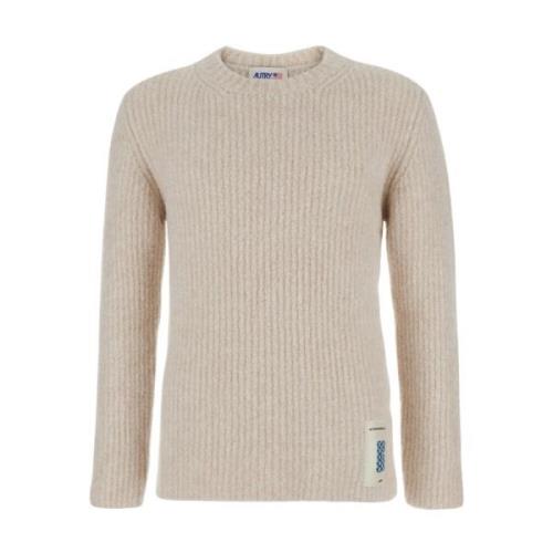 Beige Crewneck Sweater met Logo Patch Autry , Beige , Heren