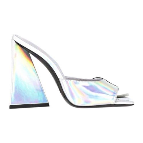 Iridescent Zilveren Leren Muiltjes The Attico , Gray , Dames