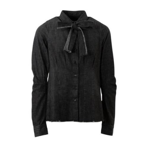 Zwarte Western Shirt met Franjes High , Black , Dames