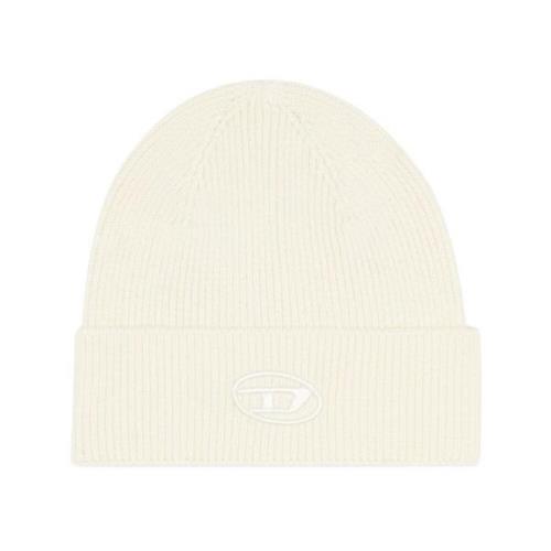 Gebreide Wollen Blend Beanie Hoed Diesel , White , Heren