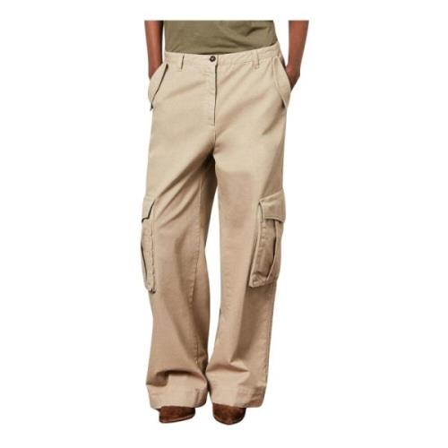 Cargo Broek Wijde Pijpen Katoen Italië Massimo Alba , Beige , Dames