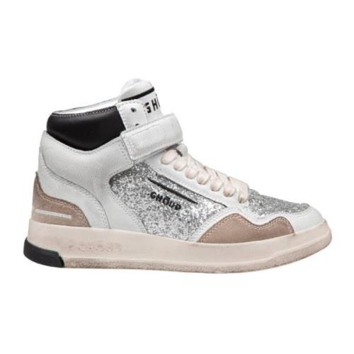 Glitter Leren Sneakers Grijs/Zwart Ghoud , Multicolor , Dames