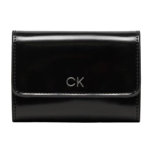 Glanzende Trifold Portemonnee met Rits Calvin Klein , Black , Dames