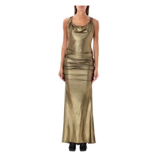 Gouden Metallic Mouwloze Cowl Neck Jurk Vivienne Westwood , Yellow , D...